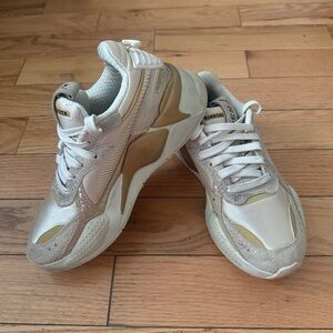 Puma Women's White and Gold Sneakers